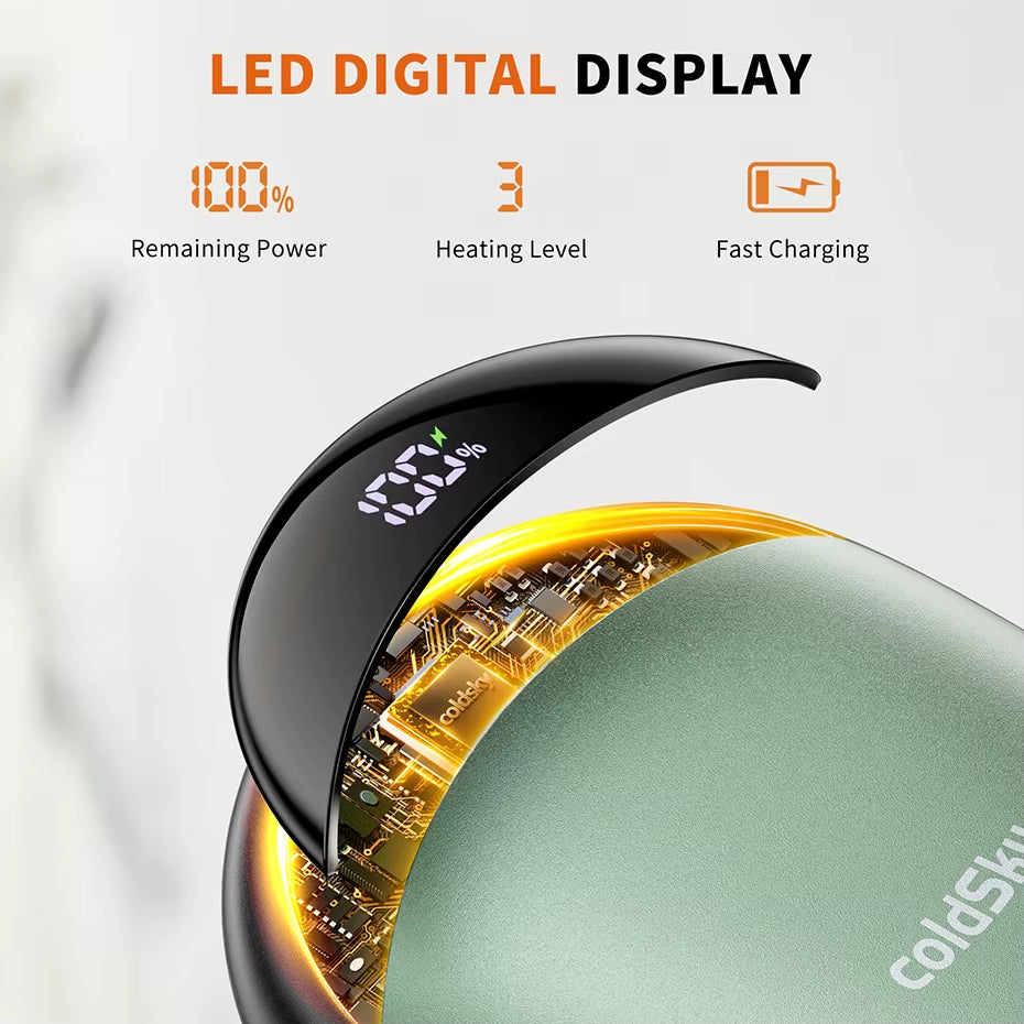 Rechargeable 2-Pack Magnetic Electric Hand Warmers with Digital Display - Portable 2-in-1 Pocket Warmers